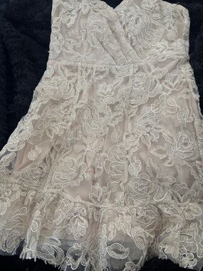 Forever 21 Strapless Lace Dress in Light Beige and White